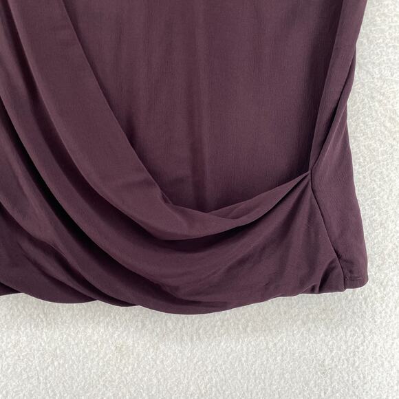 M.M LAFLEUR Blouse 2 Crepe Faux Wrap Deneuve Stretch Draped Long Sleeve Purple - Picture 5 of 10